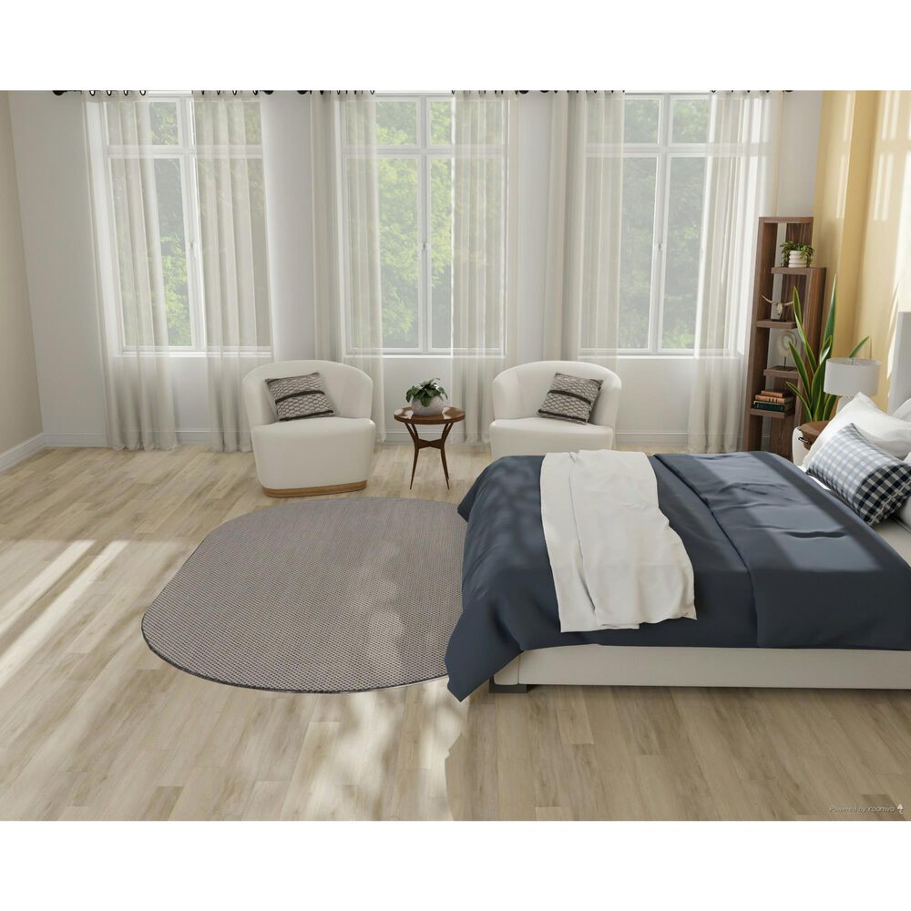 Nourison Courtyard Ivory and Charcoal 5&#39; x 8&#39; Oval Indoor/Outdoor Area Rug, , large