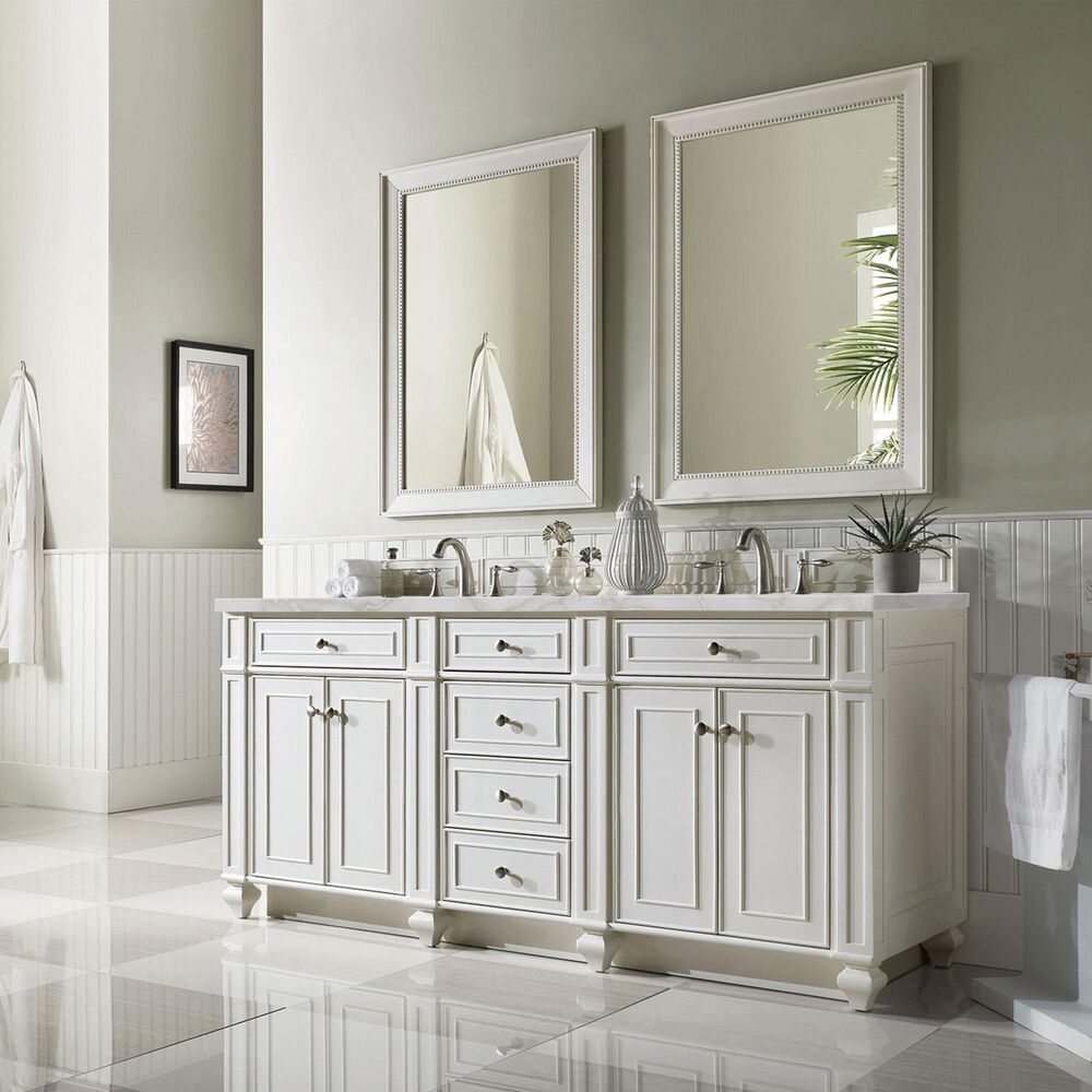 James Martin Vanities Bristol 72" Double Bathroom Vanity in Bright White with 3 cm Eternal Jasmine Pearl Silestone Top, Rectangular Sinks and FreePower Wireless Charger, , large