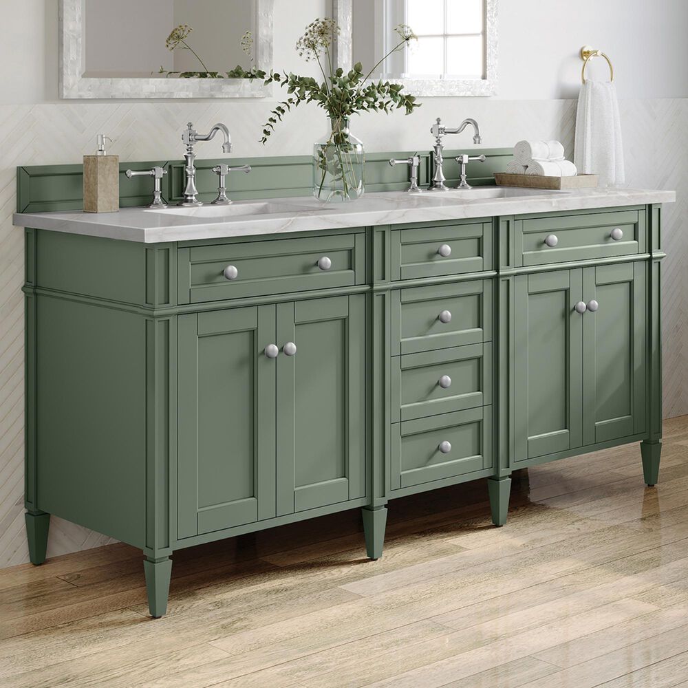 James Martin Vanities Brittany 72" Double Bathroom Vanity in Smokey Celadon with 3 cm Eternal Jasmine Pearl Silestone Top, Rectangular Sinks and FreePower Wireless Charger, , large
