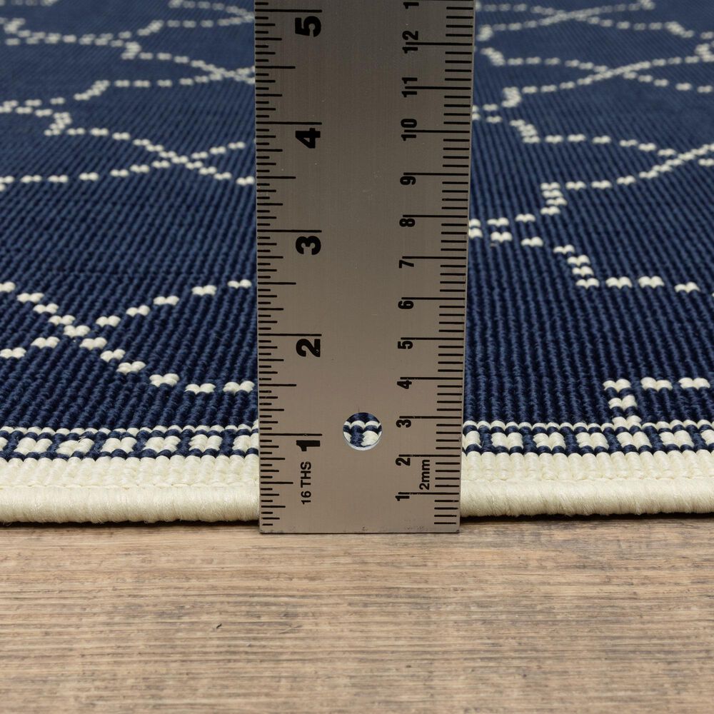 Oriental Weavers Marina Navy and Ivory 2'3" x 7'6" Indoor/Outdoor Runner, , large
