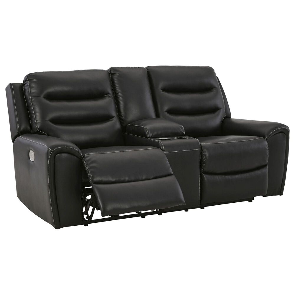Ashley Warlin Power Reclining Loveseat with Console in Black, , large