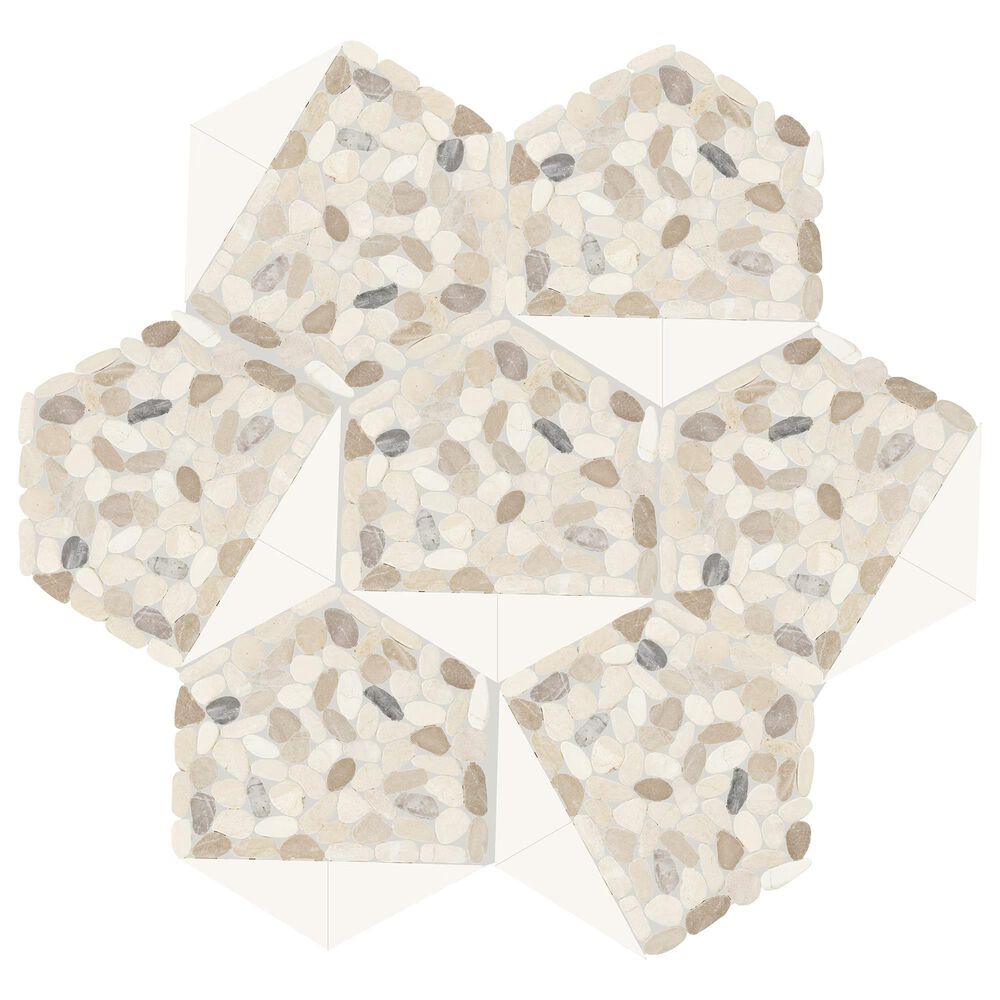 Dal-Tile Pebble Oasis Seashell 12" x 10" Tri-Hexagon Natural Stone Mosaic Sheet, , large