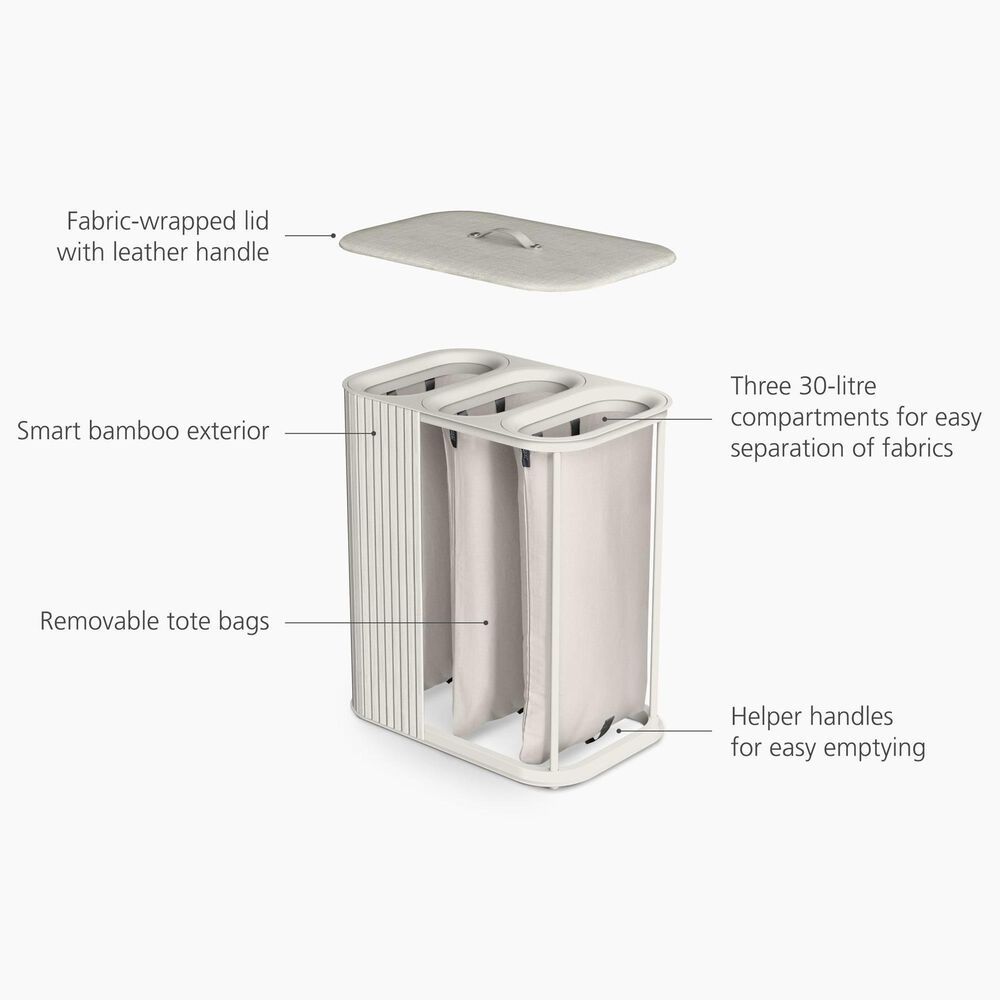 Joseph Joseph Tota Trio Luxe 90L Laundry Separation Basket in Ecru, , large