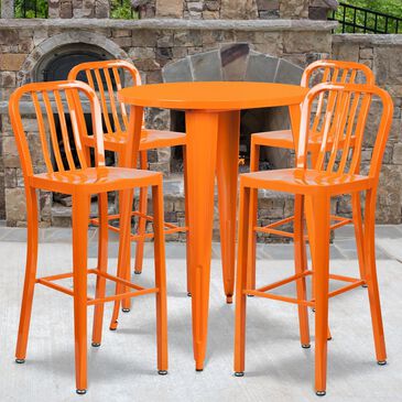 Flash Furniture 5-Piece Metal Bar Table Set in Orange, , large