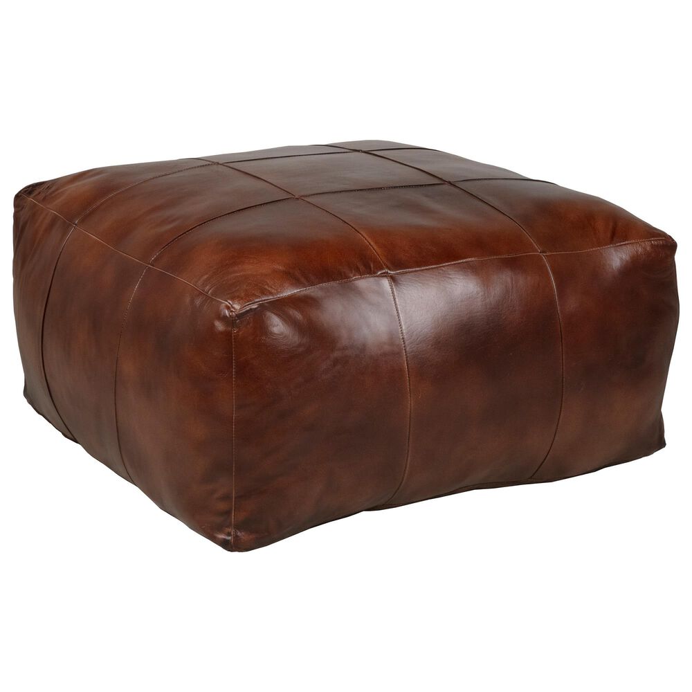 Forma & Co Wellington Leather Pouf in Brown, , large