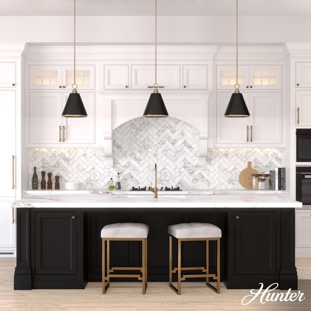Hunter Klein 12&quot; 1-Light Pendant with Flat Matte Black Shade in Alturas Gold, , large