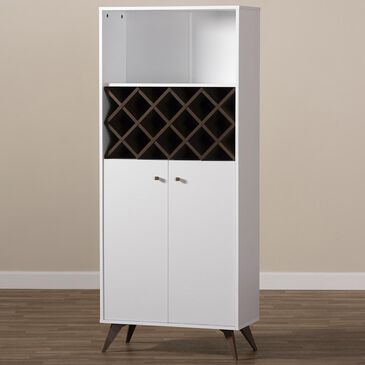 Baxton Studio Serafino Wine Cabinet in White/Walnut Brown, , large
