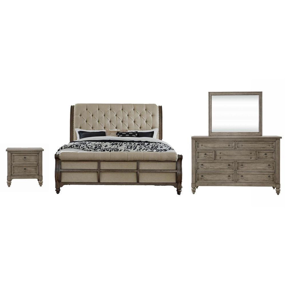Belle Furnishings Americana Farmhouse 4 Piece Queen Sleigh Bedroom Set in Dusty Taupe and Black, , large