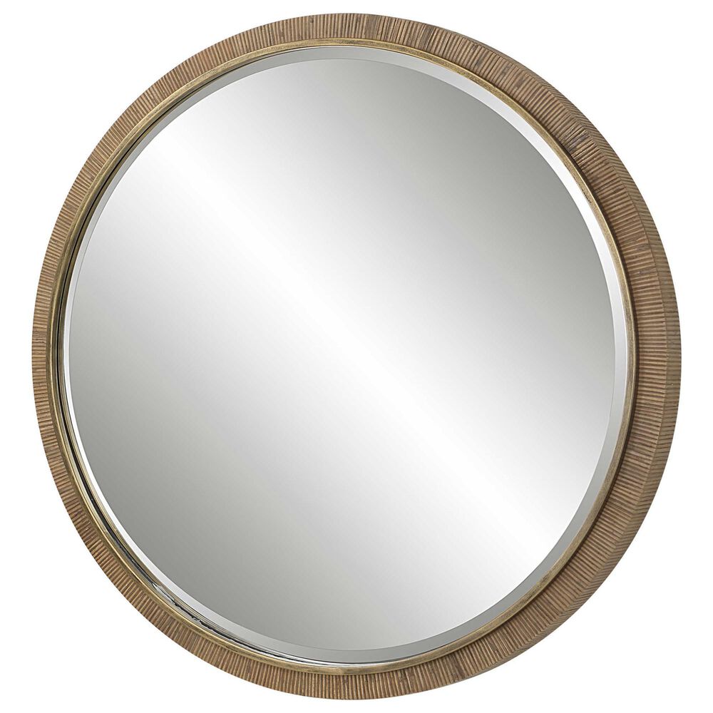 Uttermost Paradise Round Vanity Mirror in Antiqued Gold Leaf and Brown, , large