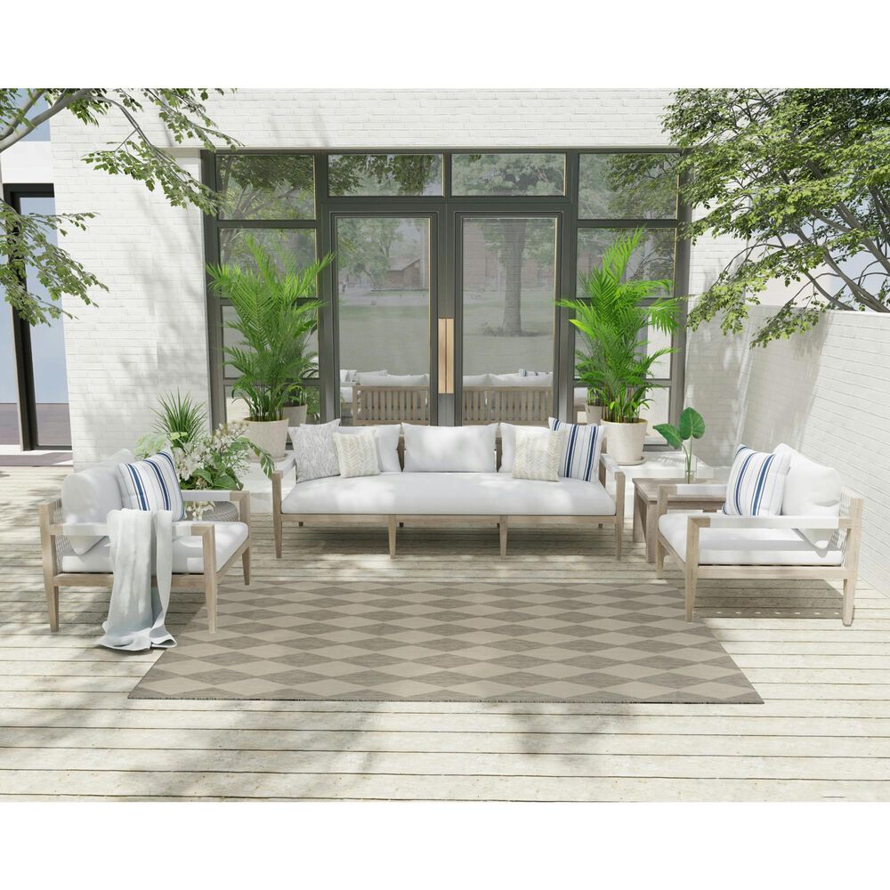 Nourison Positano Geometric Light Grey 5&#39; x 7&#39; Indoor/Outdoor Area Rug, , large