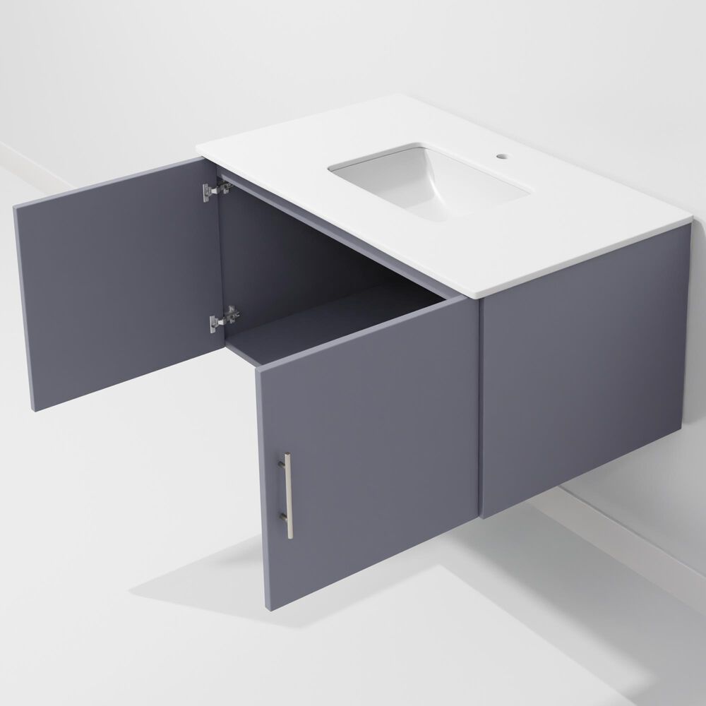 Lexora Home Geneva 36" Single Bathroom Vanity in Dark Grey with 2 cm White Quartz Top and Rectangular Sink, , large