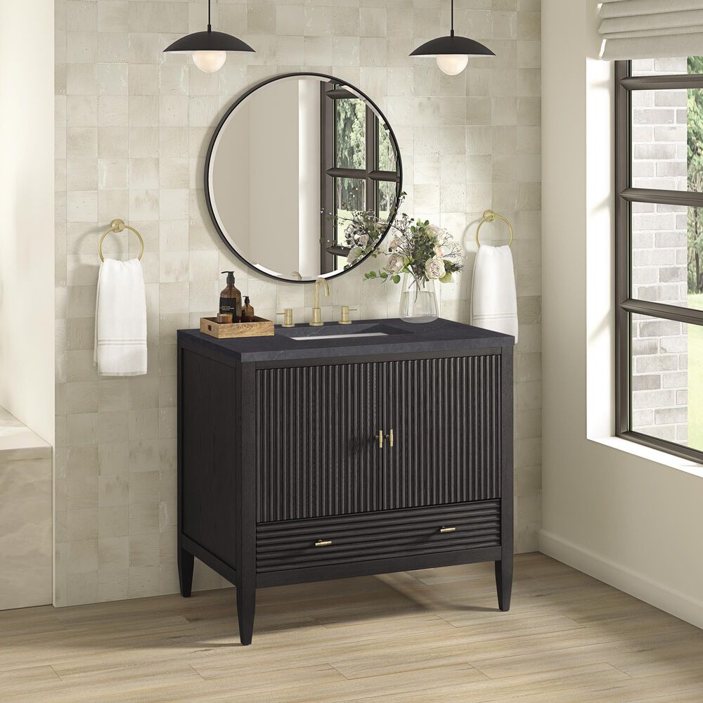 James Martin Vanities Myrrin 36&quot; Vanity in Carbon Oak with 3 cm Charcoal Soapstone Quartz Top, , large