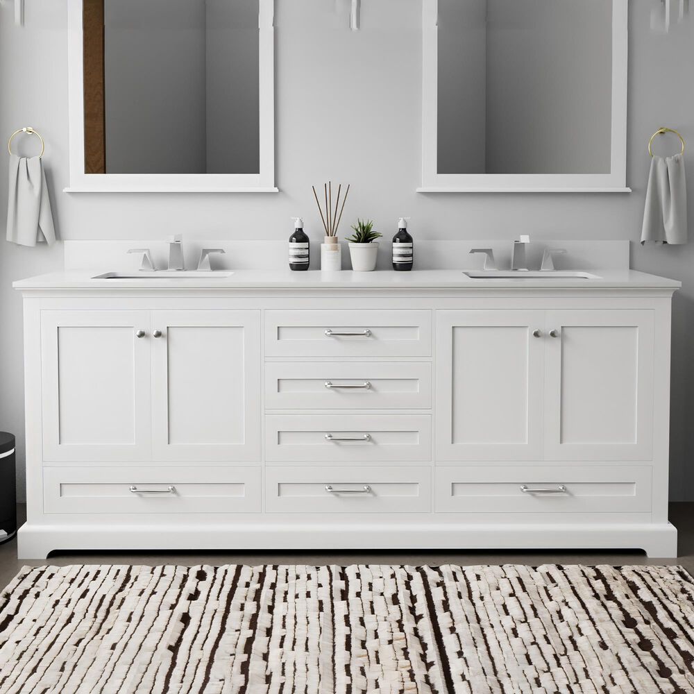 Lexora Home Dukes 80" Double Bathroom Vanity in White with 2 cm White Cultured Marble Top and Rectangular Sinks, , large