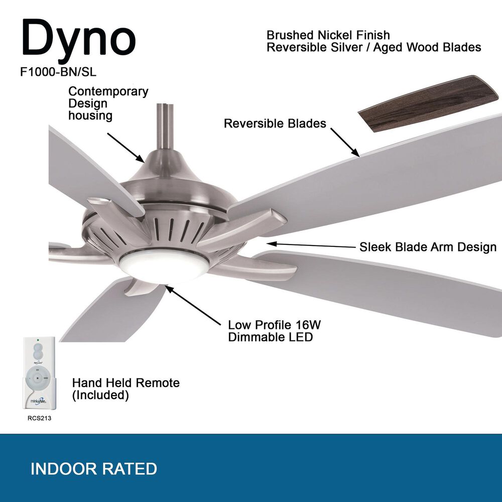 Minka-Aire Dyno 52" Ceiling Fan with Silver and Aged Wood Blades in Brushed Nickel, , large