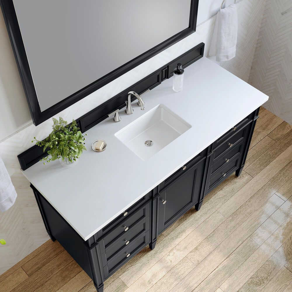 James Martin Vanities Brittany 48" Single Bathroom Vanity in Black Onyx with 3 cm White Zeus Quartz Top and Rectangular Sink, , large
