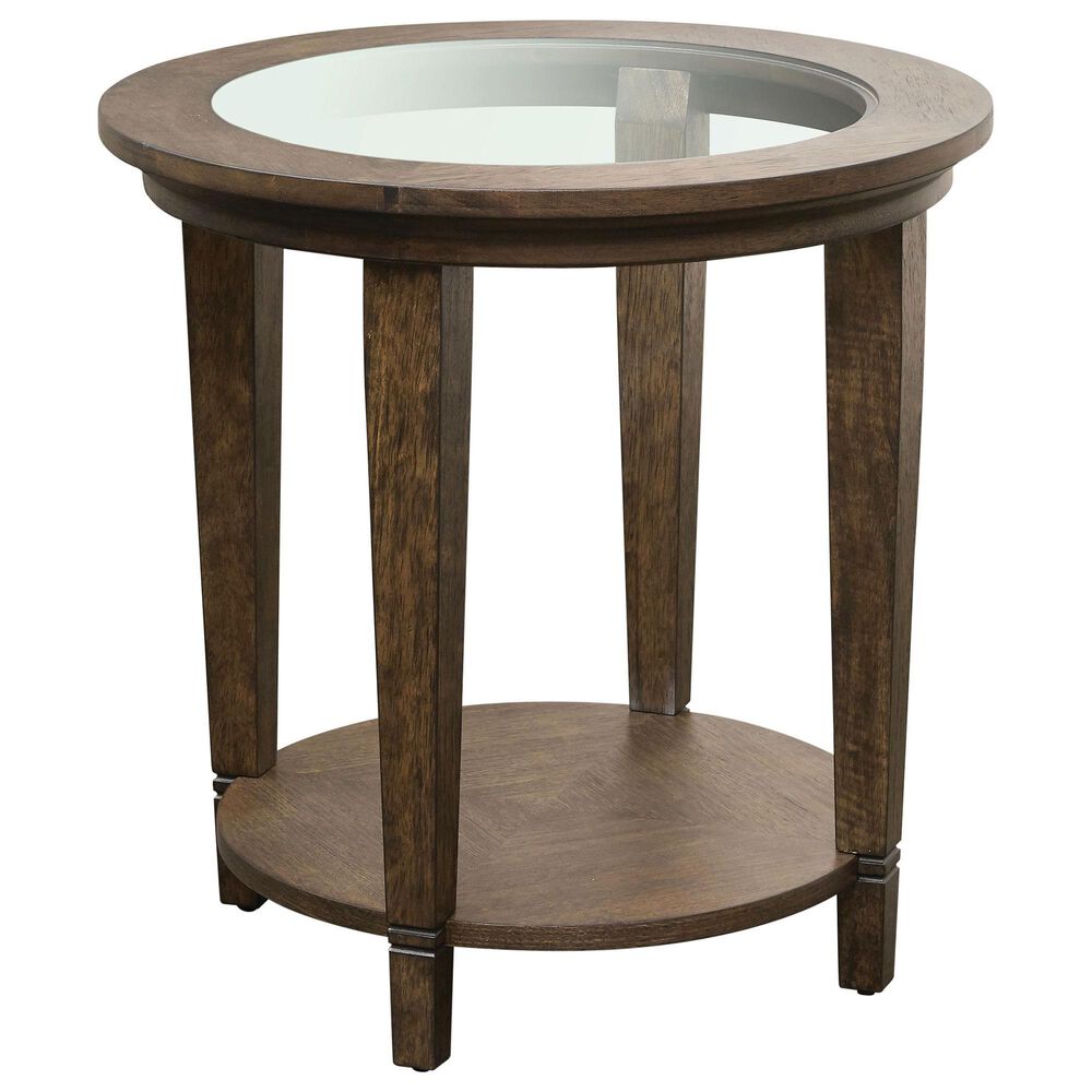 Bassett Lewiston Glass Top Round Lamp Table in Dark Tavern, , large