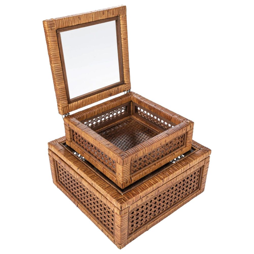 Creative Coop 2-Piece Modern Decorative Square Display Box Set in Dark Brown, , large