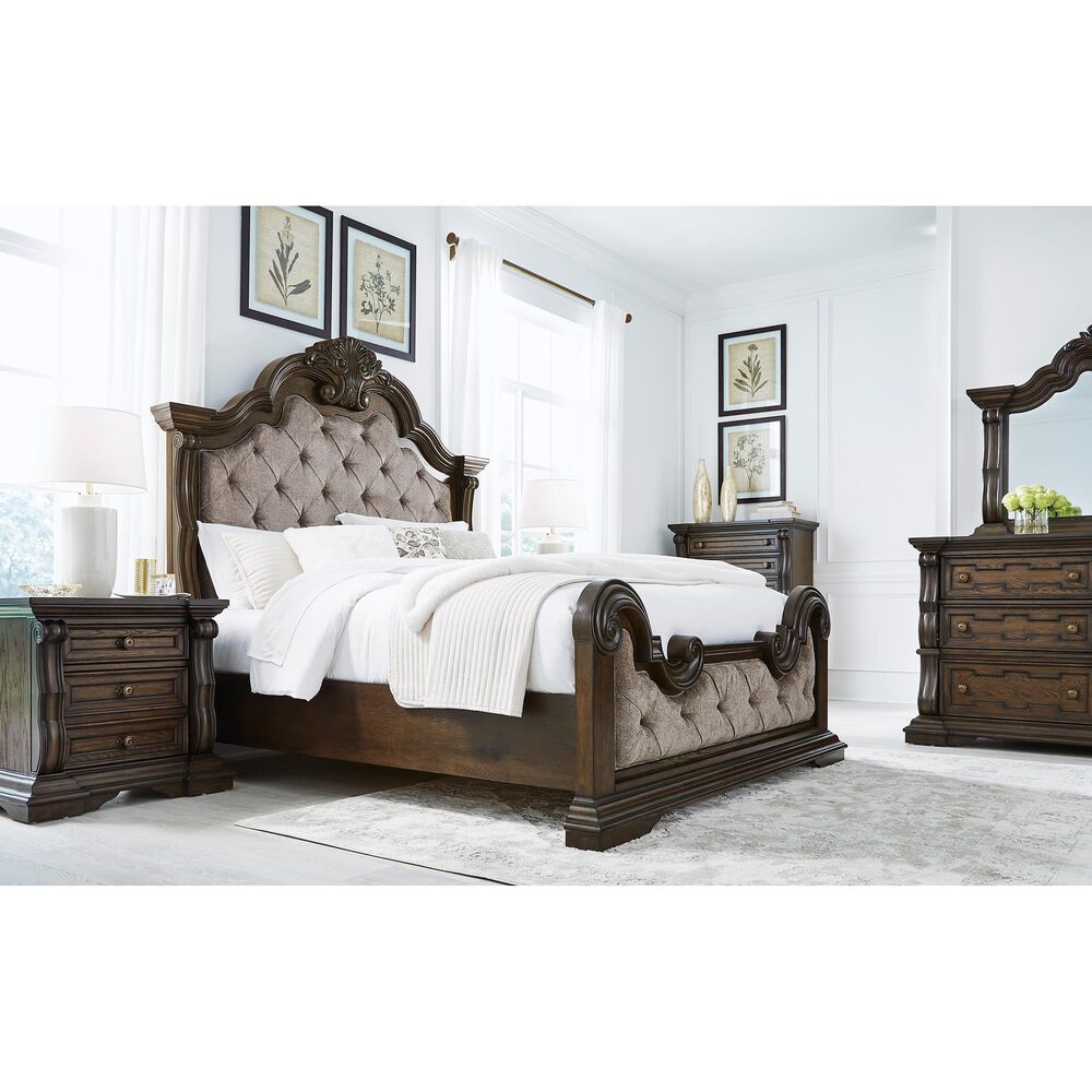 Millenium Maylee King Upholstered Bed and Two Nightstands in Dark Brown, , large