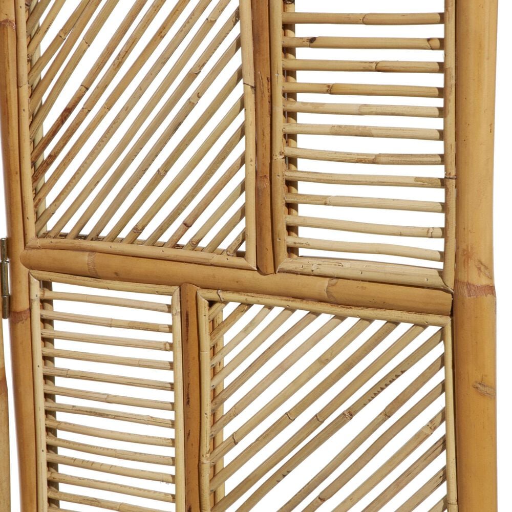 Maple and Jade 3-Panel Geometric Partition Room Divider Screen in Oiled Brown, , large
