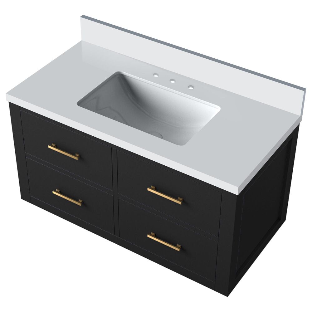 Lexora Home Castor 36&quot; Single Bathroom Vanity in Black with 2 cm White Quartz Top and Rectangular Sink, , large