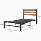 Hearth and Haven Twin Platform Bed with Slat Wood Headboard in Black and Rustic Brown, , large