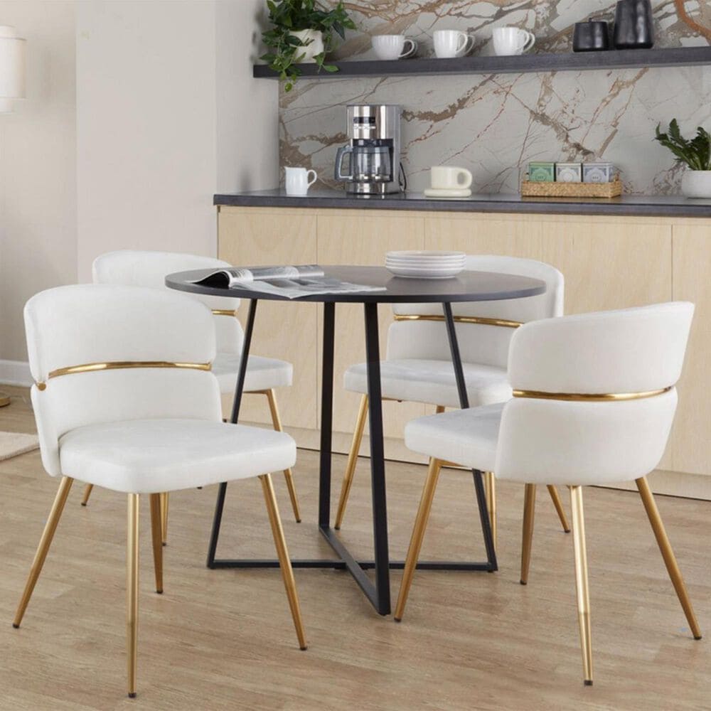 LumiSource Cinch Side Chair with Cream Velvet Cushion in Gold &#40;Set of 2&#41;, , large