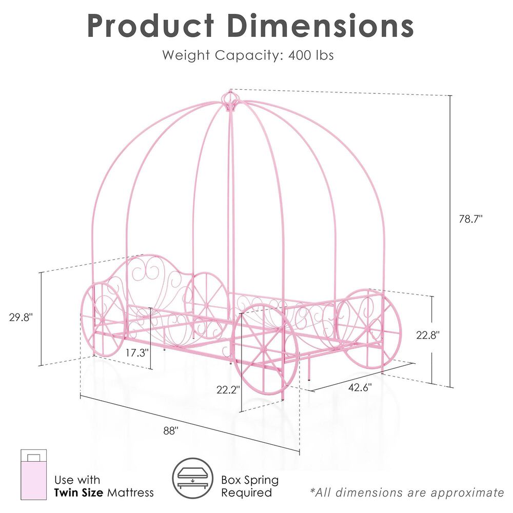 Furniture of America Carriage Twin Canopy Bed in Pink, , large