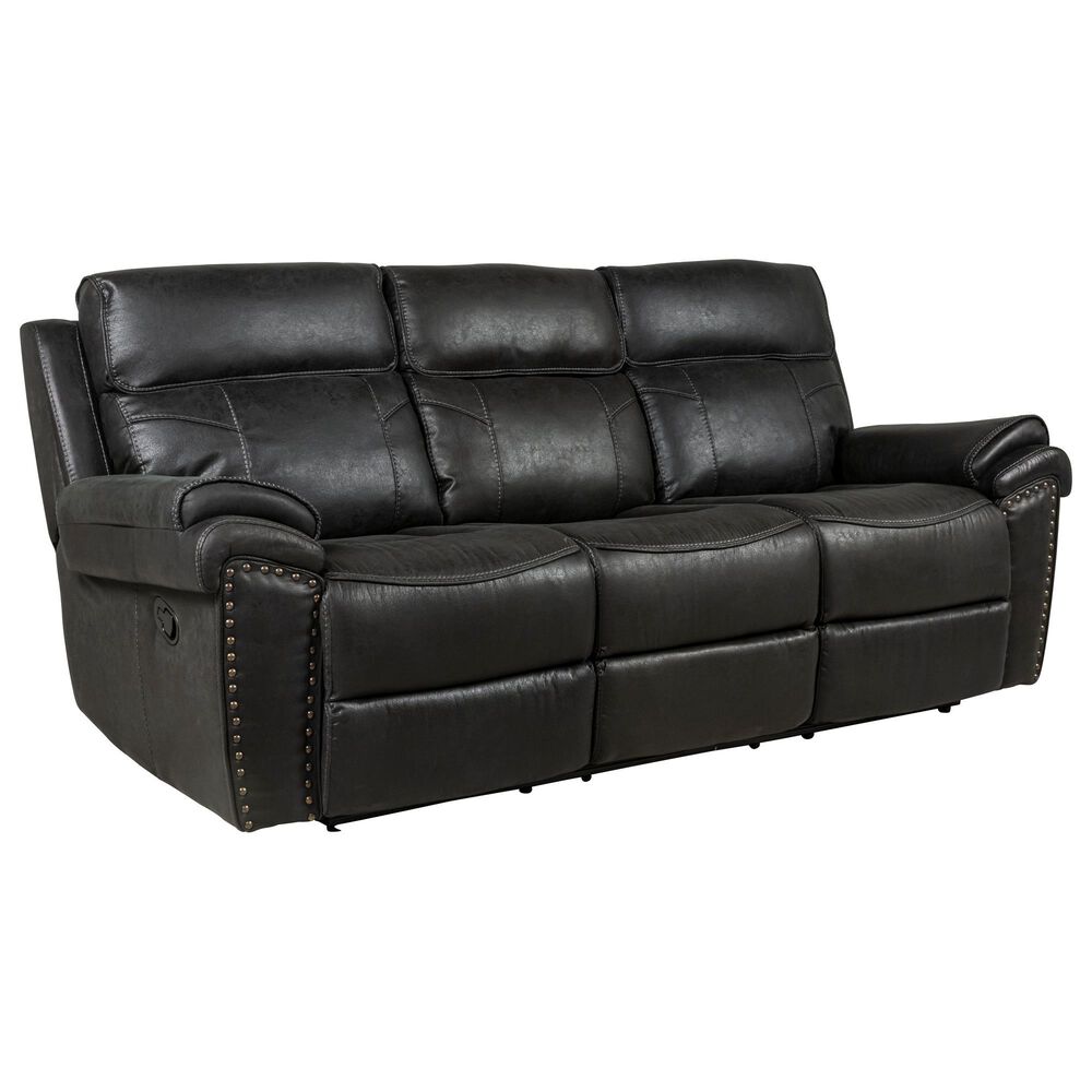 Fan Creek Manual Reclining Sofa with Drop Down Table in Black, , large