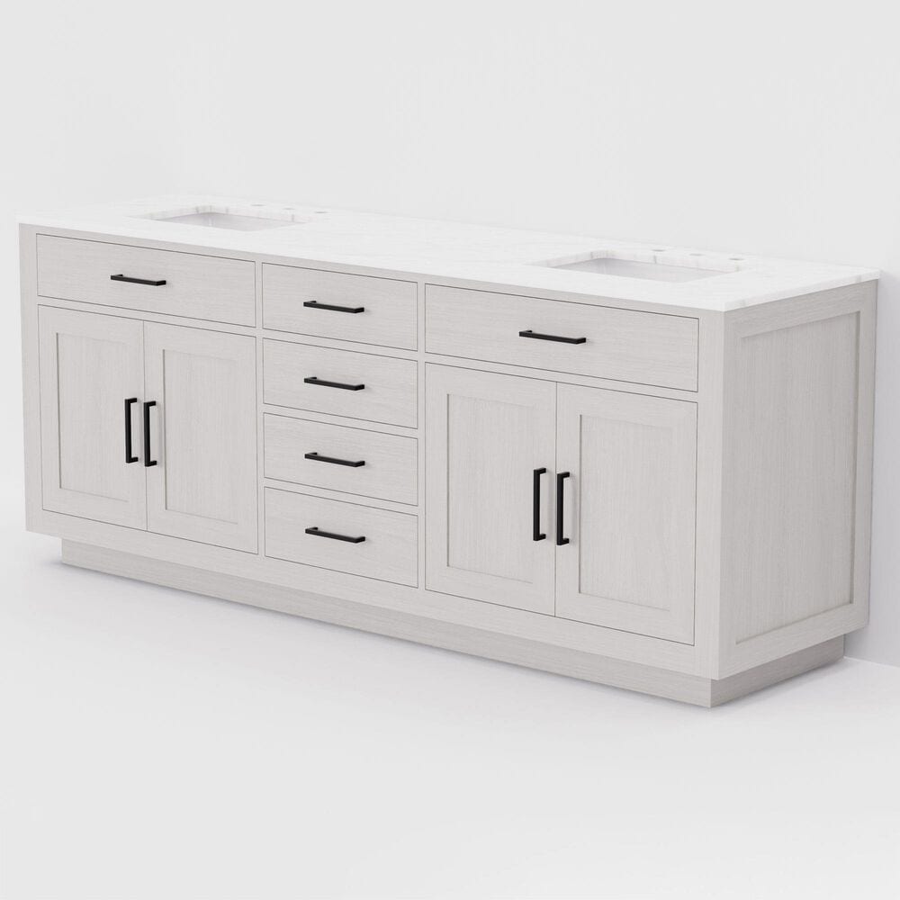Lexora Home Abbey 80" Double Bathroom Vanity in White Oak with 2 cm White Carrara Marble Top and Rectangular Sinks, , large