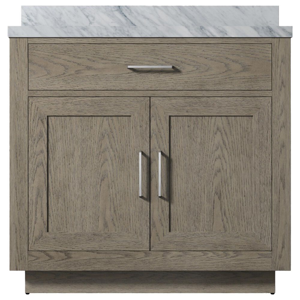 Lexora Home Abbey 36&quot; Single Bathroom Vanity in Grey Oak with 2 cm White Carrara Marble Top and Rectangular Sink, , large