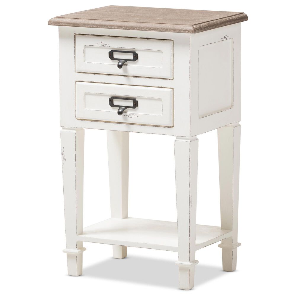 Baxton Studio Dauphine 2-Drawer Nightstand in White and Natural, , large