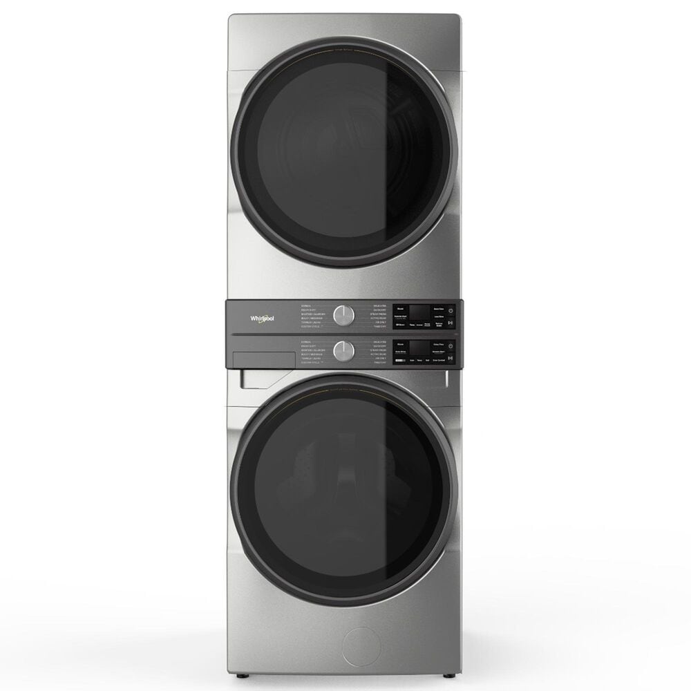 Whirlpool 4.5 Cu. Ft. Smart Front Load Washer and 7.4 Cu. Ft. Gas Dryer Stack Laundry in Radiant Silver, , large