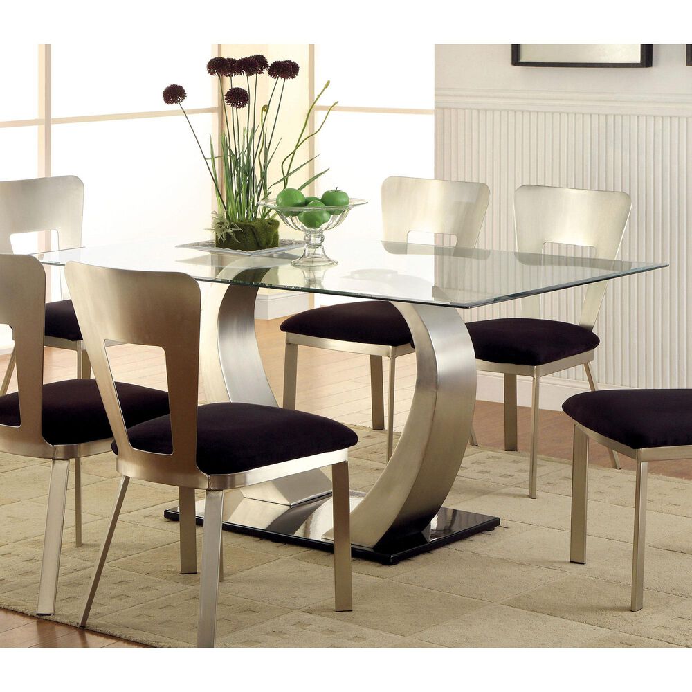 Furniture of America Russell Dining Table in Silver and Black - Table Only, , large