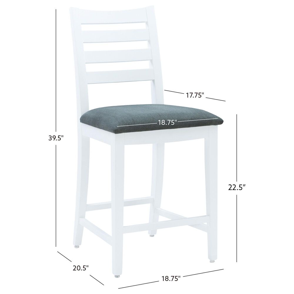 Linon Home Decor Flynn 22" Counter Stool with Charcoal Grey Cushion in White (Set of 2), , large