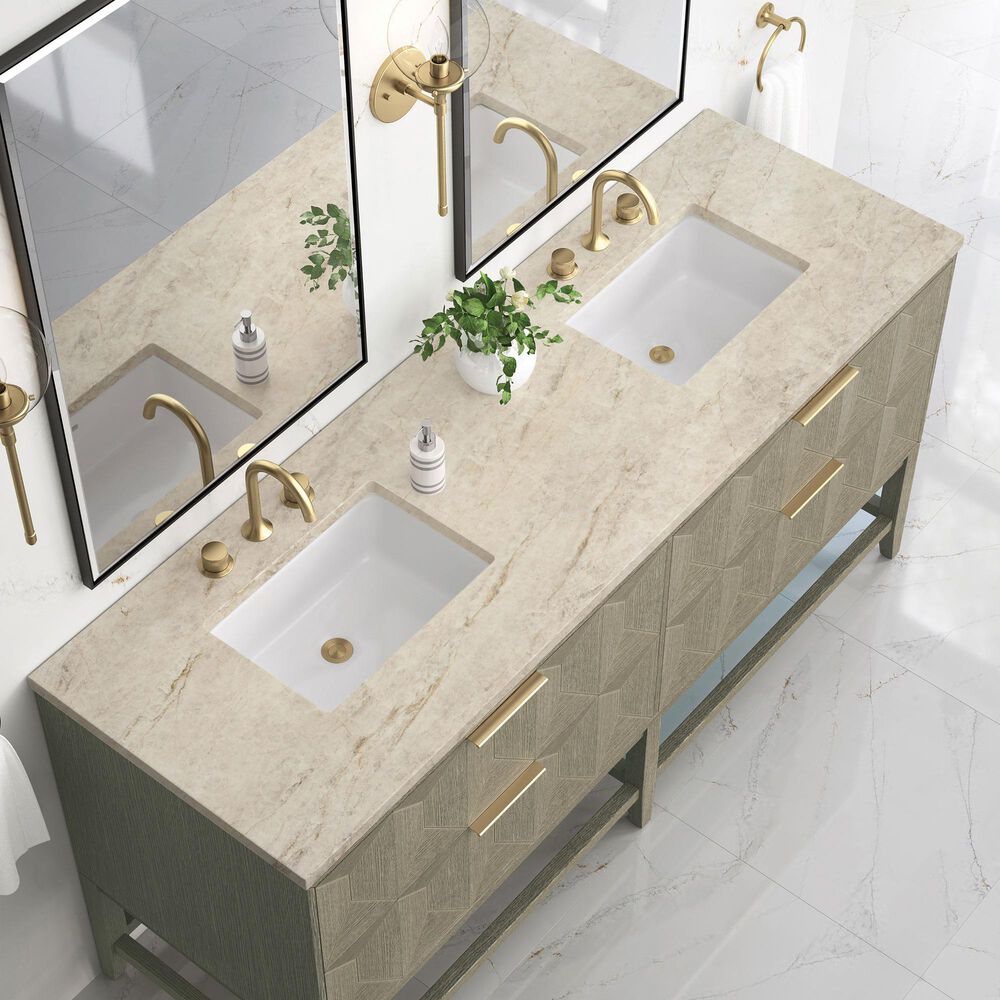 James Martin Emmeline 72" Double Bathroom Vanity in Pebble Oak with 3 cm Tajnar Eclos Top and Rectangular Sinks, , large