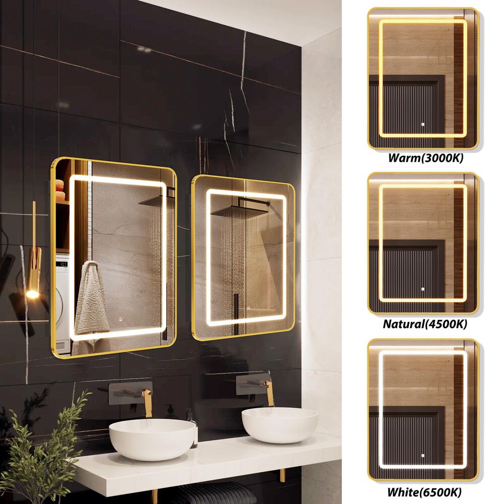 HOMLUX 24" x 30" Bathroom Medicine Cabinet with Mirror in Gold, , large