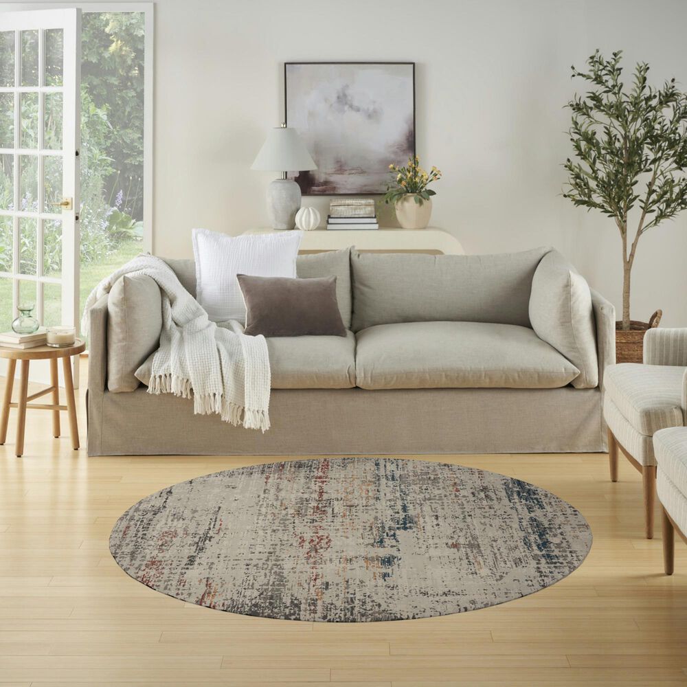 Nourison Rustic Textures Light Grey and Multicolor 7&#39;10&quot; Round Area Rug, , large