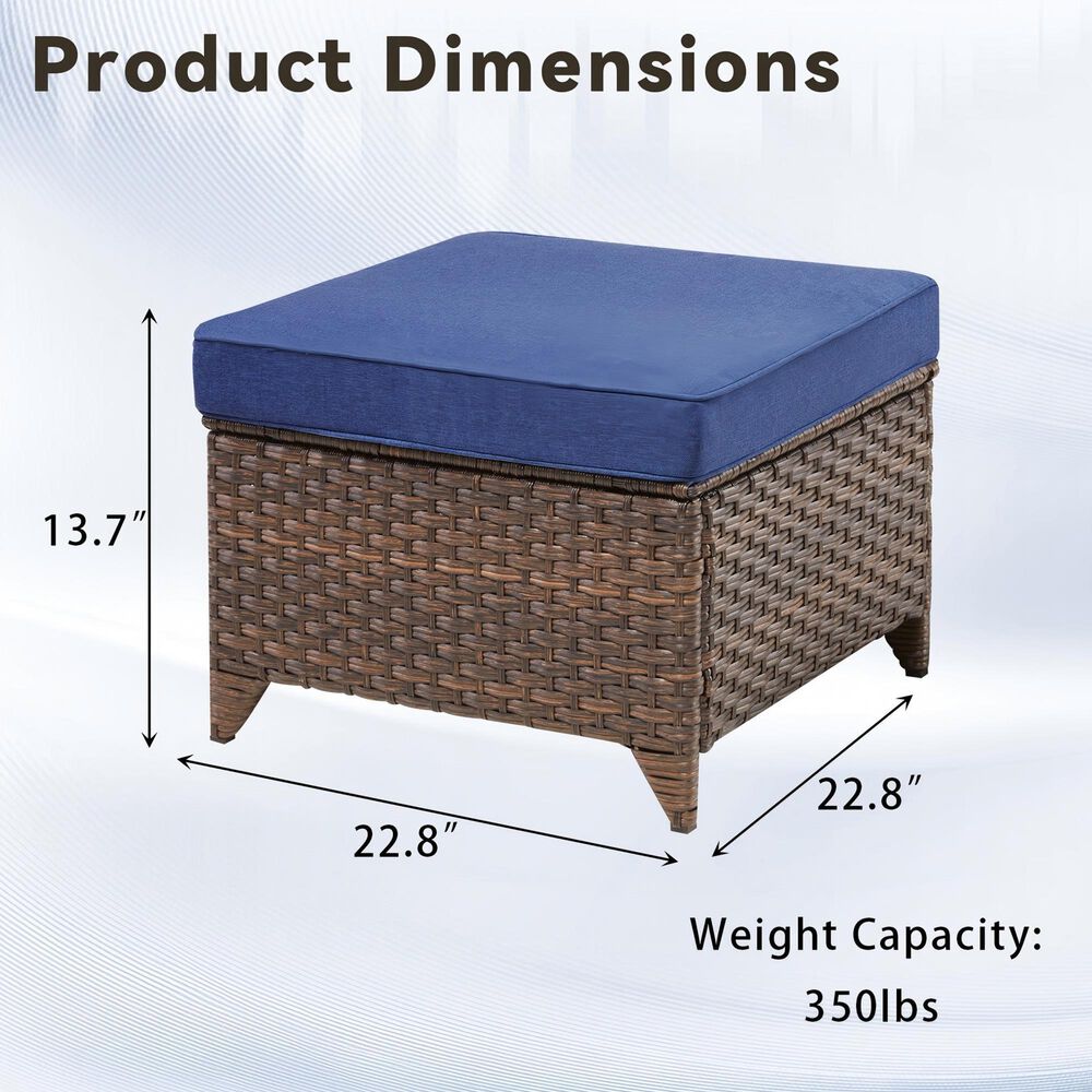 Sunwell Garden 13.7" Ottoman with Navy Cushion in Brown (Set of 2), , large