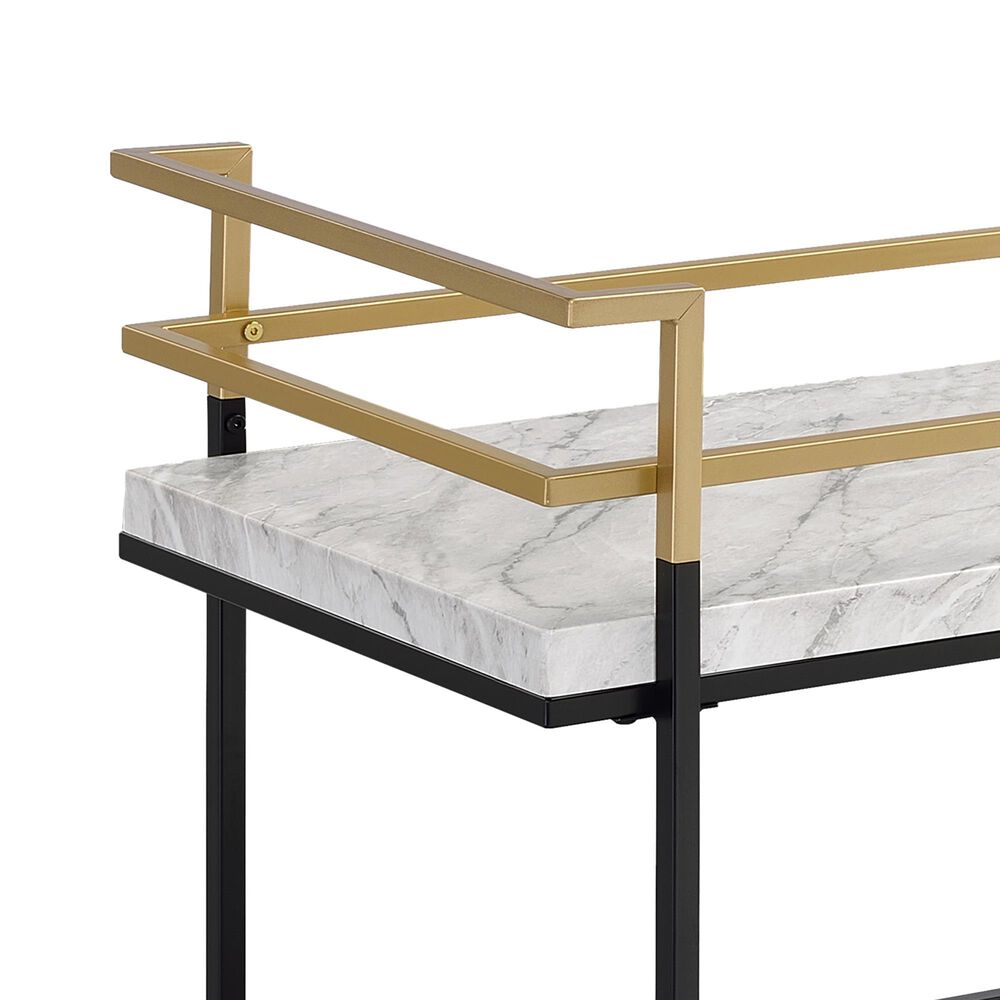 Furniture of America Stapleton Bar Serving Cart in Black, Gold, White and Walnut, , large