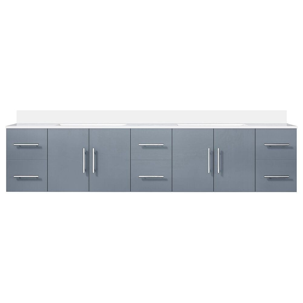 Lexora Home Geneva 84&quot; Double Bathroom Vanity in Dark Grey with 2 cm White Quartz Top and Rectangular Sinks, , large