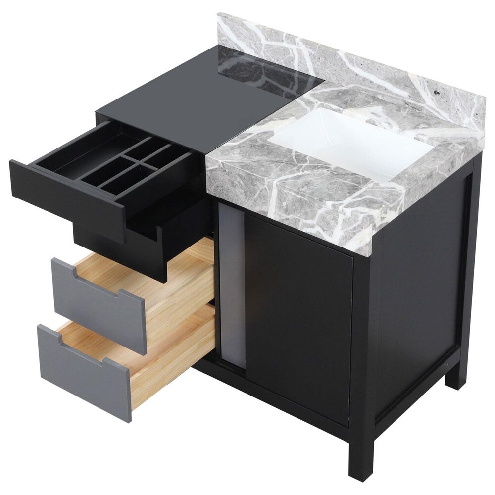 Lexora Home Zilara 36&quot; Single Bathroom Vanity in Black and Grey with 11 cm Castle Grey Marble Top and Rectangular Sink, , large