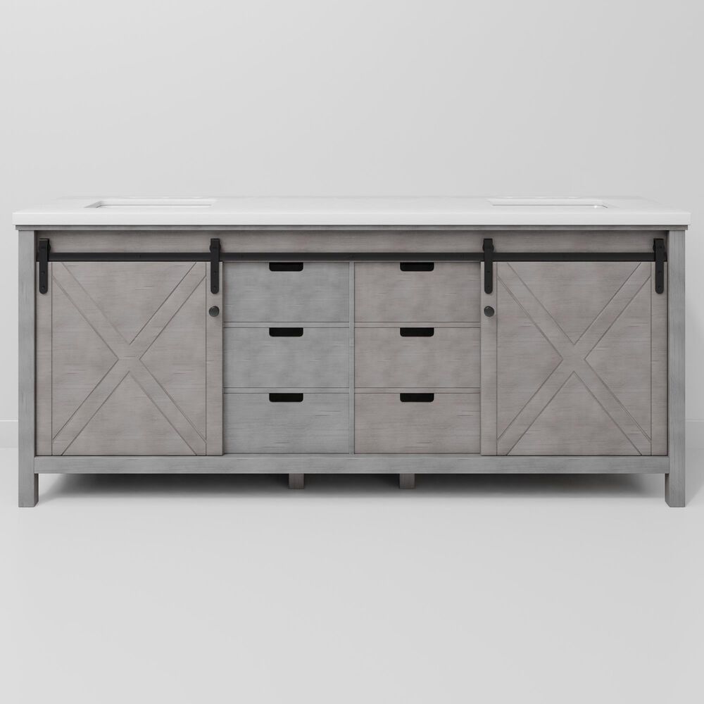 Lexora Home Marsyas 80" Double Bathroom Vanity in Ash Grey with 2 cm White Cultured Marble Top and Rectangular Sinks, , large