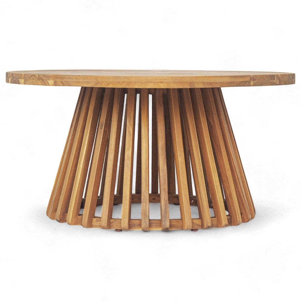 Hearth and Haven Outdoor Round Coffee Table with Slatted Base in Teak, , large