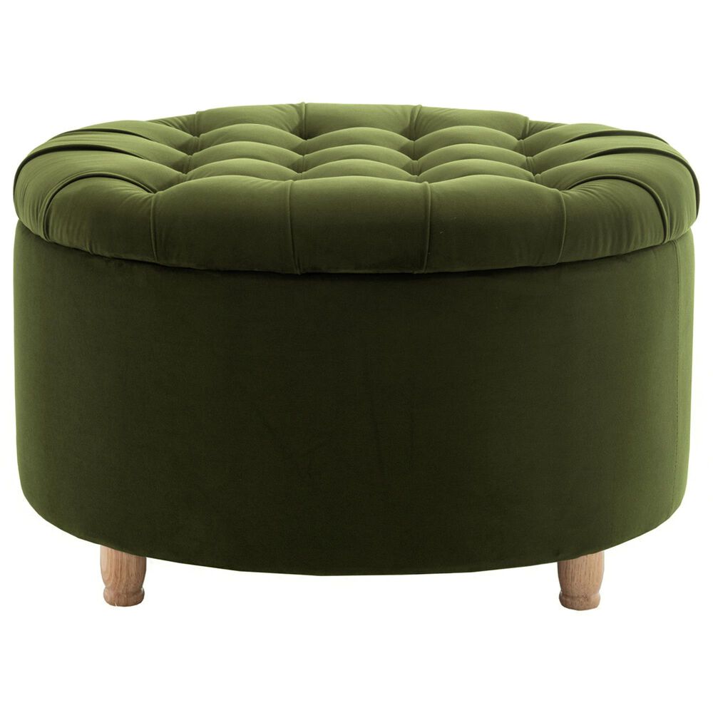 Regency Global Sourcing Knight 28" Round Storage Ottoman in Emerald Green, , large