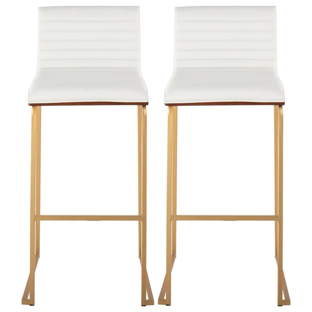 LumiSource Mason Mara Barstool with White Cushion in Gold and Walnut (Set of 2), , large