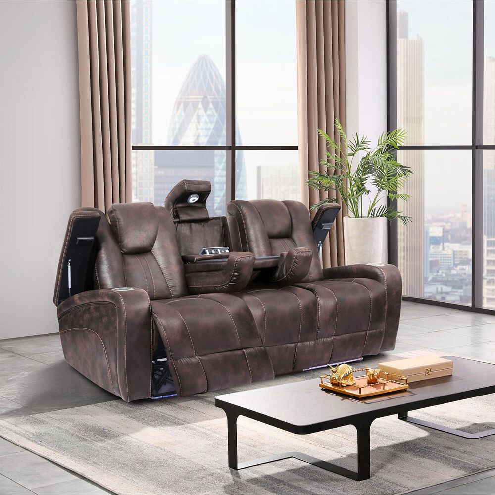 Oxford Furniture Manual Reclining Sofa in Brown, , large