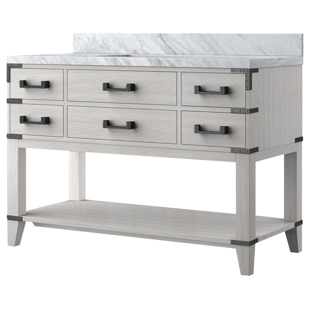 Lexora Home Norwalk 48" Single Bathroom Vanity in White Oak with White Carrara Marble Top and Rectangle Sink, , large
