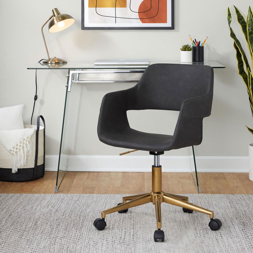 Lumisource Margarite Task Chair with Grey Faux Leather Cushion in Gold, , large