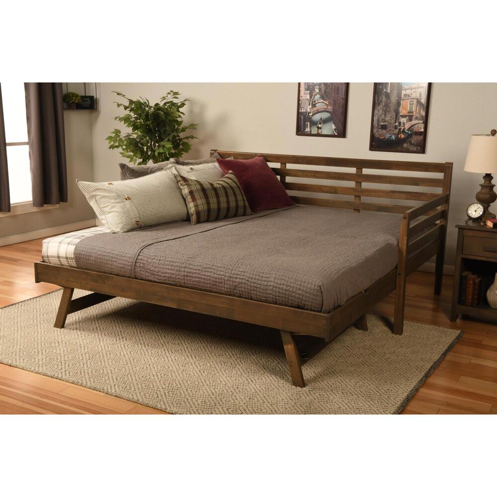 Kodiak Boho Daybed with Pop Up Trundle and Two Mattresses in Rustic Walnut, , large