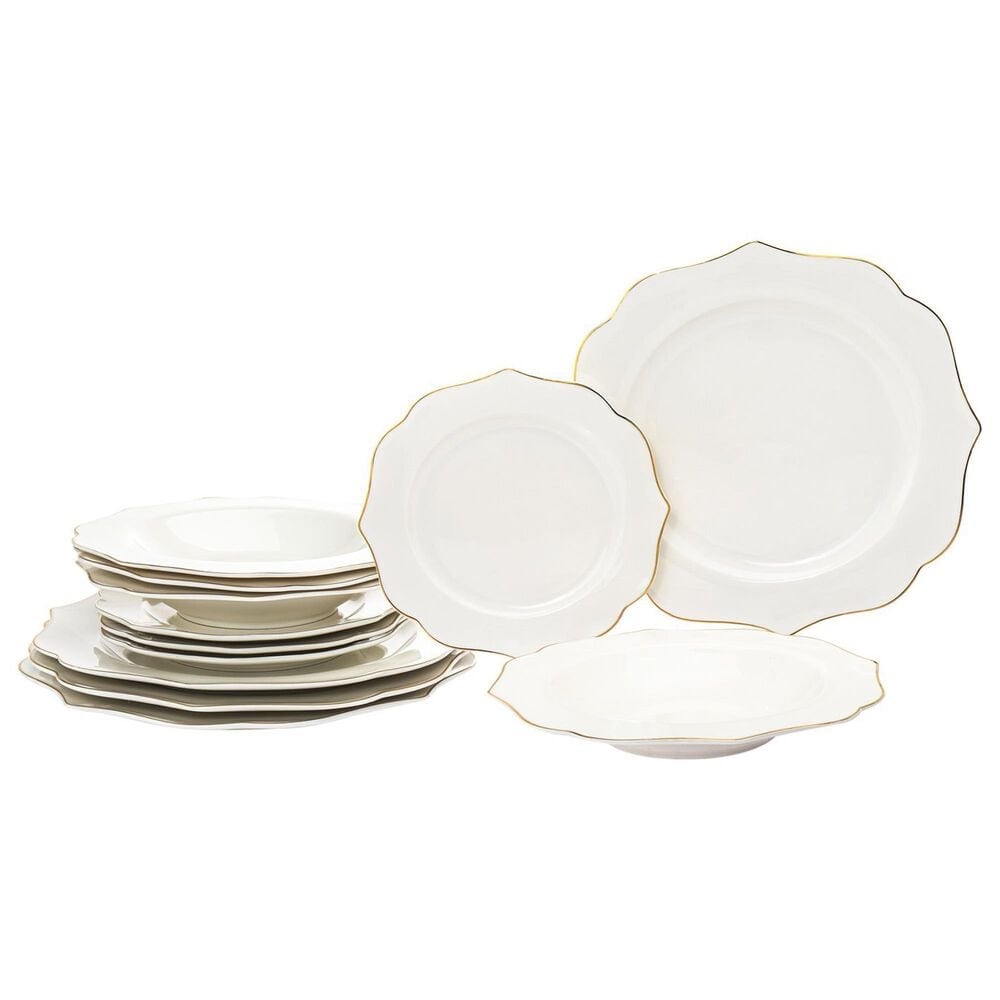 Godinger Silver Arendale New Bone 12-Piece Dinnerware Set in White and Gold, , large